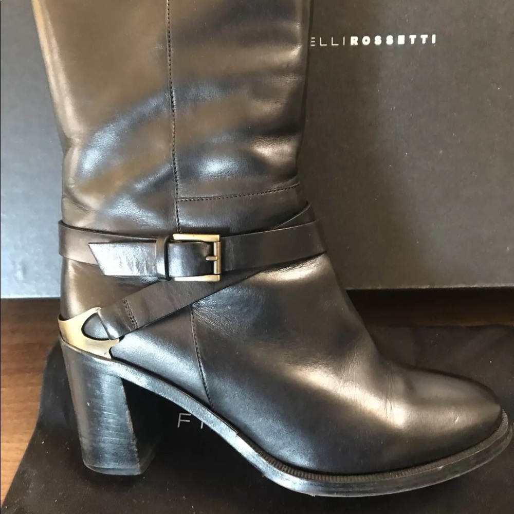 FRATELLI ROSSETTI BLACK LEATHER BELTED BOOTS ITALY